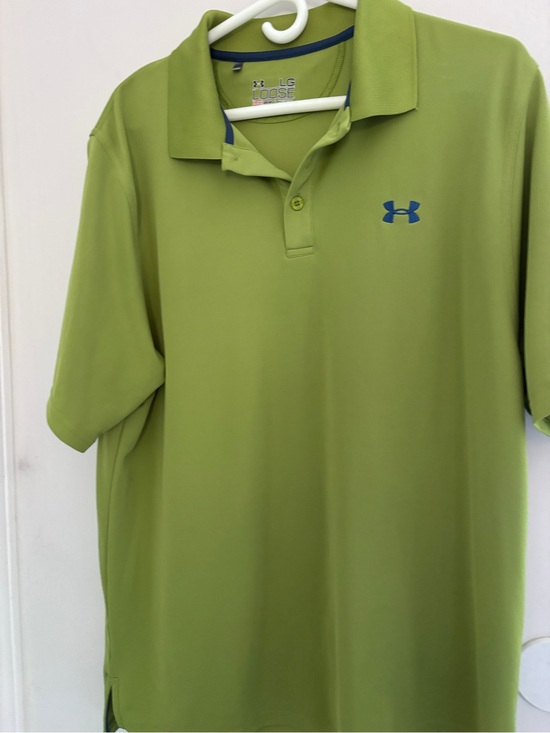 Under Armour Other - Under Armour Green Large SunmerPolo Shirt Heat Gear Loose with Blue Logo 50 x 29